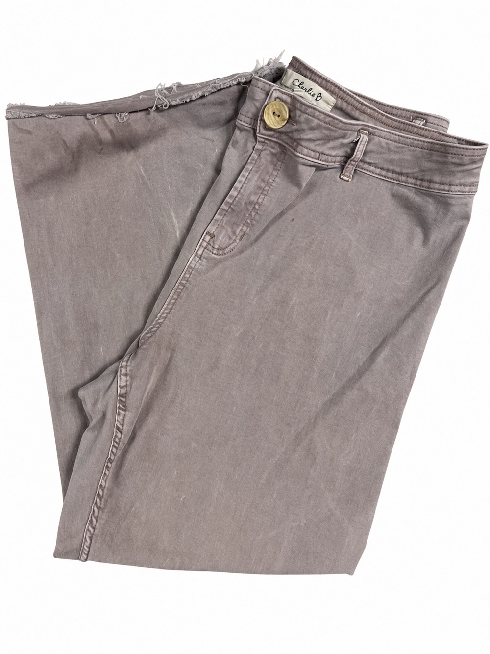 Charlie B Wide Leg Frayed Fringe Hem Pants Mauve Taupe Size 16